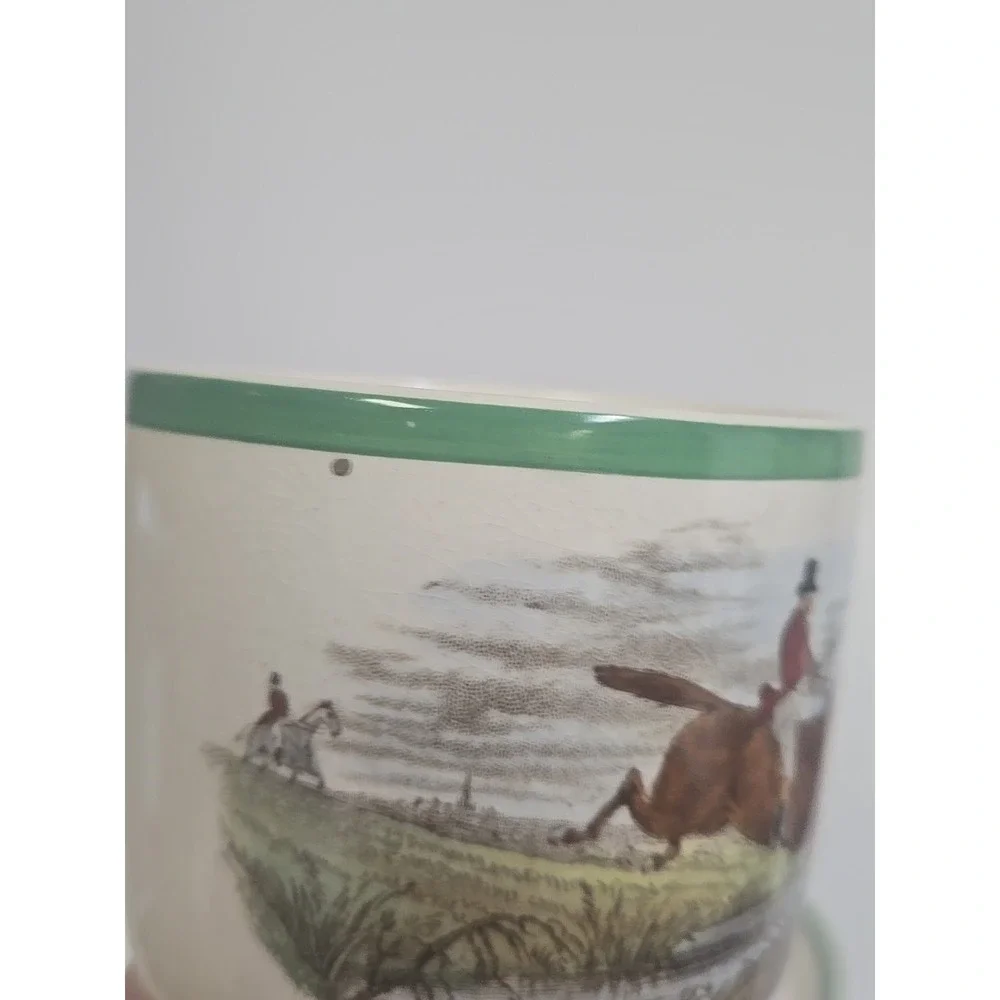 Copeland Spode England Herring Hunt Green #1 Footed Demitasse Cup‎ and #1 Saucer